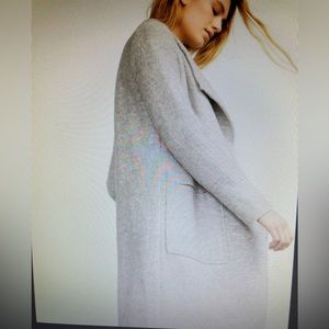 Zara lapel coat large patch pockets 100% wool felt grey knee length Sz M